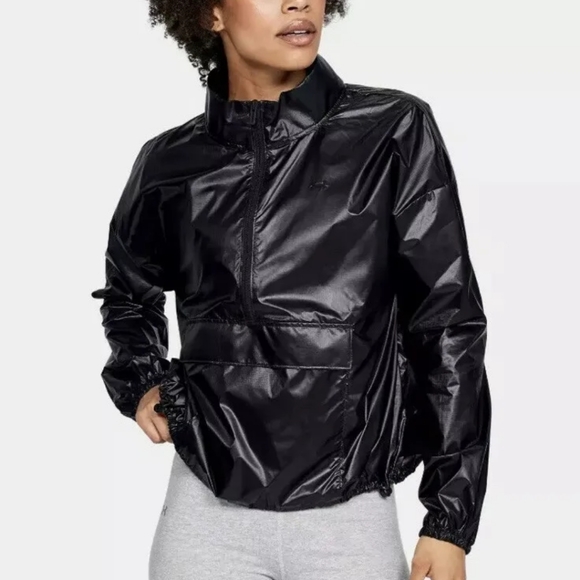 Under Armour UA Metallic Woven Anorak Black Jacket, Women’s Size L - Picture 10 of 10